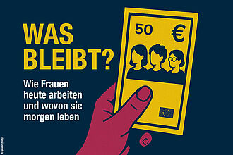 Cover der Kampagne "Was bleibt" - eine Hand hält einen Geldschein.