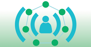 Logo des Resonanzraum Sucht aus den Symbolen Person, Netzwerk, Klammern