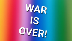 Englisches Zitat  "War is over if you want it" vor buntem Regenbogenhintergrund