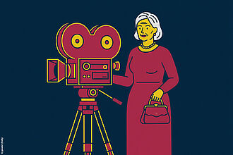 Frau neben Filmkamera