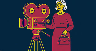 Frau neben Filmkamera