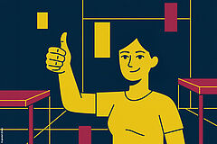 Frau zeigt Daumen nach oben. 