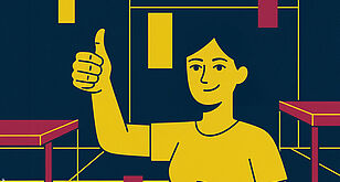 Frau zeigt Daumen nach oben. 