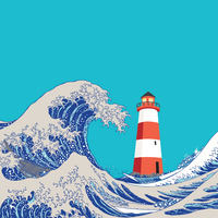 Leuchtturm, auf den eine hohe Welle trifft